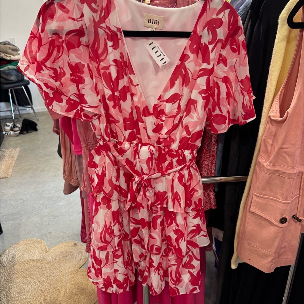 BiBi Red and White Layered Jumpsuit